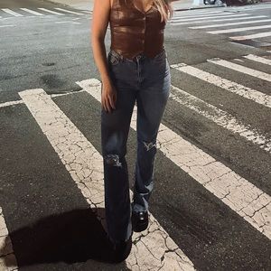 Zara Straight Split Hem Jeans